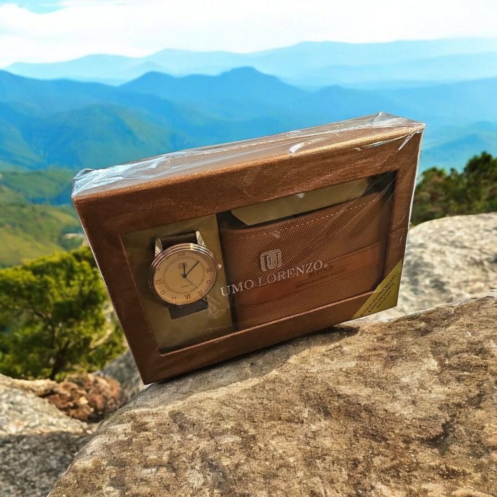 MENS BI-FOLD LLEATHER WALLET & ANALOG QUARTZ WATCH SET